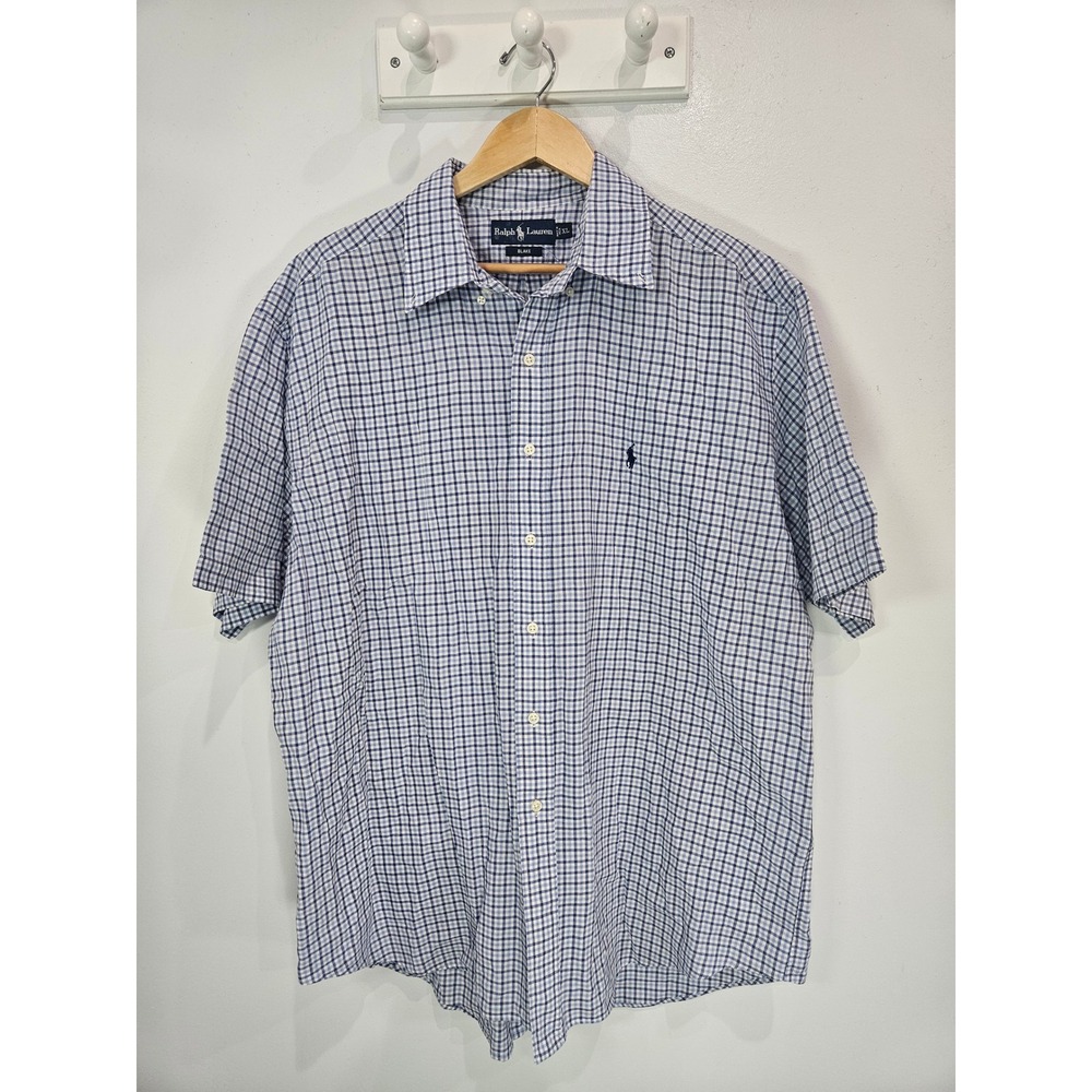 Ralph Lauren Blake Mens XL Short Sleeve Gingham Button Down Shirt Blue White